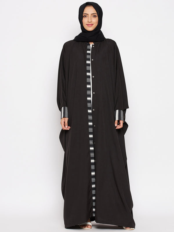Nabia  Women Black Solid Crepe Design Kaftan Abaya With Georgette Scarf