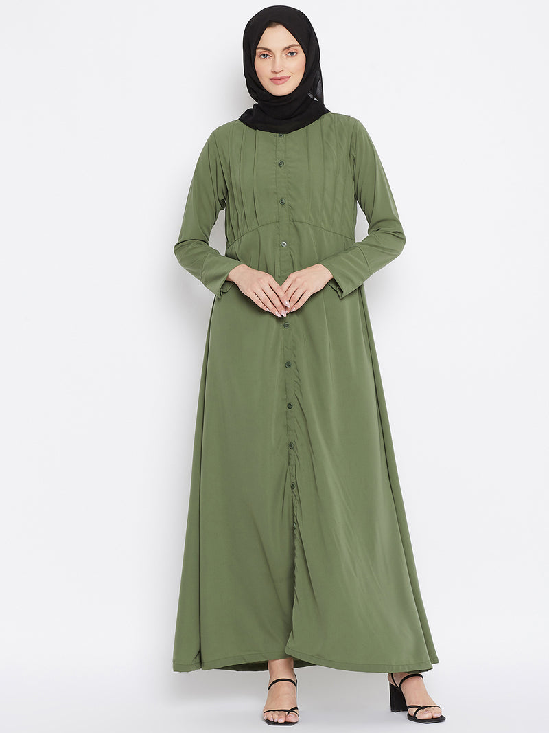 Nabia Women Jade Green Solid Yog Plate Abaya Drees With Georgette Scarf