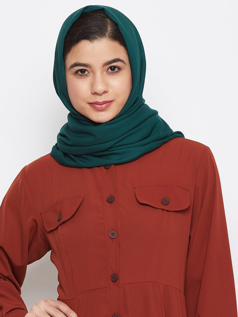 Nabia Women Bottle Green Solid Rayon Hijab