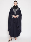 Nabia Blue Irani Kaftan Abaya Chikan Hand Embroidered with Georgette Scarf