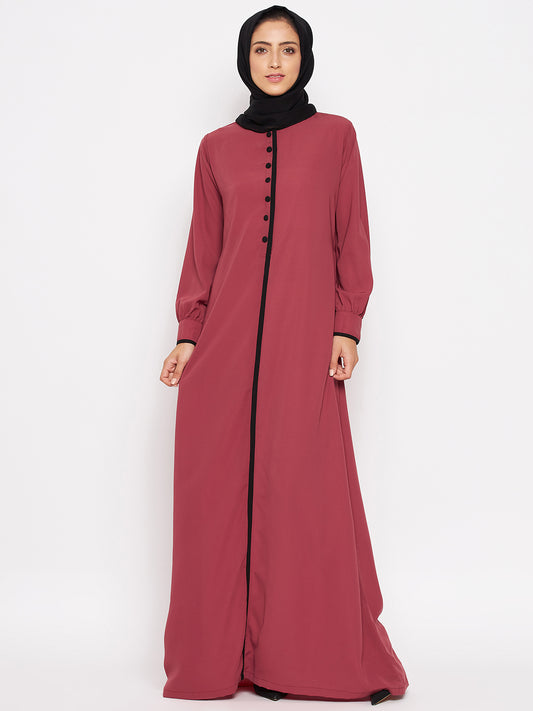 Nabia Women Rust Piping Design Abaya/Burqa With Georgette Scarf