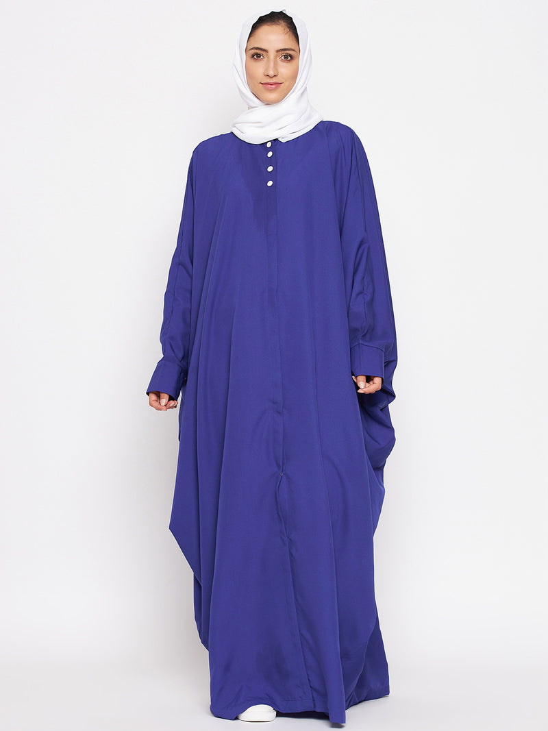 Nabia Women Blue Solid Crepe Design Kaftan Abaya With Georgette Scarf