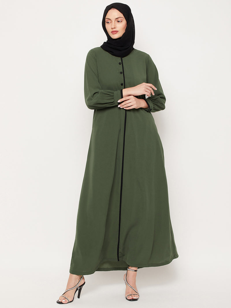 Nabia Jade Green Nida Matte Fabric Abaya With Georgette Scarf