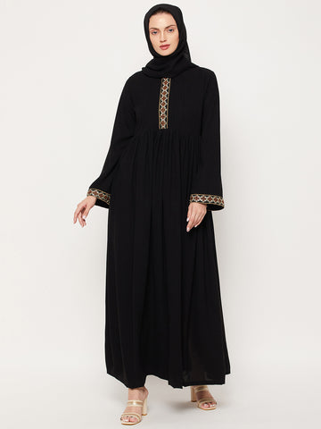 Nabia Black Nida Matte Fabric Embroidery Design Women Abaya With Georgette Scarf