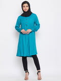 Nabia Women Sky Blue Rayon Fabric Tunic Abaya with Georgette Scarf
