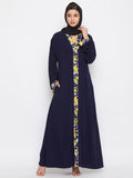 Nabia Women Blue Dubai Style Front Open Abaya with Georgette Scarf