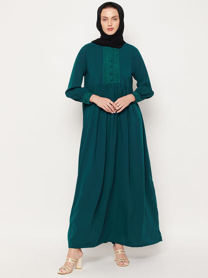 Nabia Green Lace work Women Abaya with Georgette Scarf