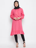 Nabia Women Pink Rayon Fabric Tunic Abaya with Georgette Scarf