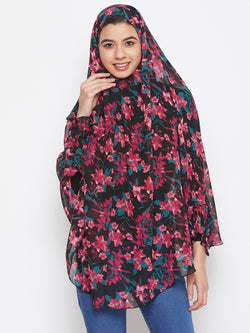 Nabia Women Black Floral Printed  Khimar Hijab