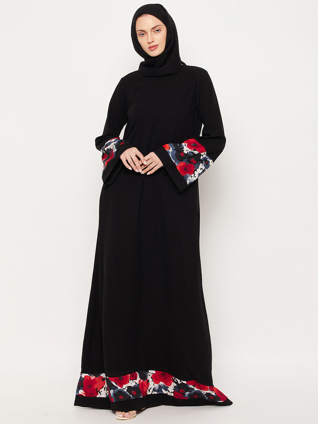 Nabia Black & Red Abaya with Georgette Scarf