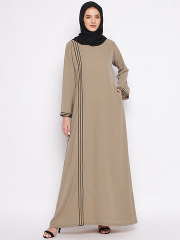 Nabia Beige A-line Nida Matte Fabric Abaya For Women With Georgette Scarf
