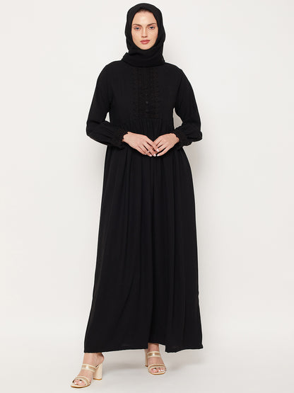 Nabia Black Lace Women Abaya with Georgette Scarf
