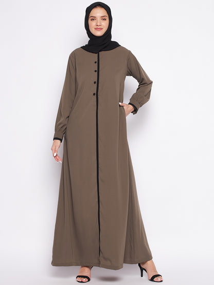 Nabia Oat Solid Nida Matte Fabric Abaya For Women with Georgette Scarf