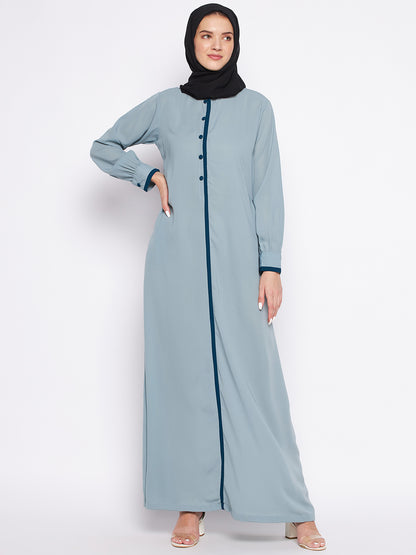 Nabia Sea Green Solid Nida Matte Fabric Abaya For Women with Georgette Scarf