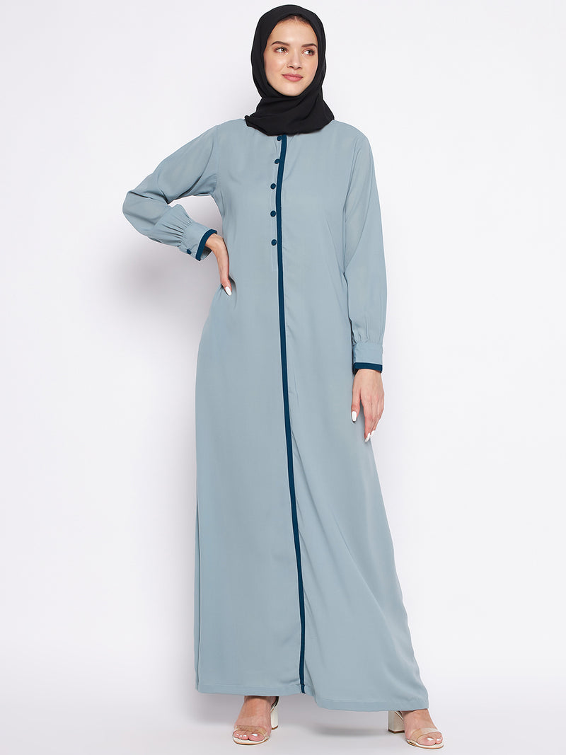 Nabia Sea Green Solid Nida Matte Fabric Abaya For Women With Georgette Scarf