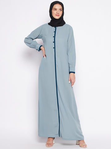Nabia Sea Green Solid Nida Matte Fabric Abaya For Women With Georgette Scarf