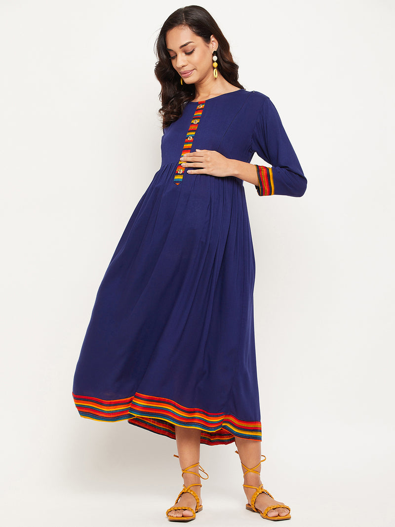 Maternity Solid Blue Dress for Women