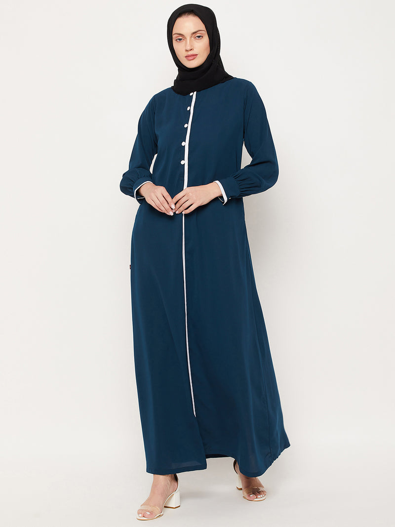 Nabia Teal Color Nida Matte Fabric Abaya With Georgette Scarf
