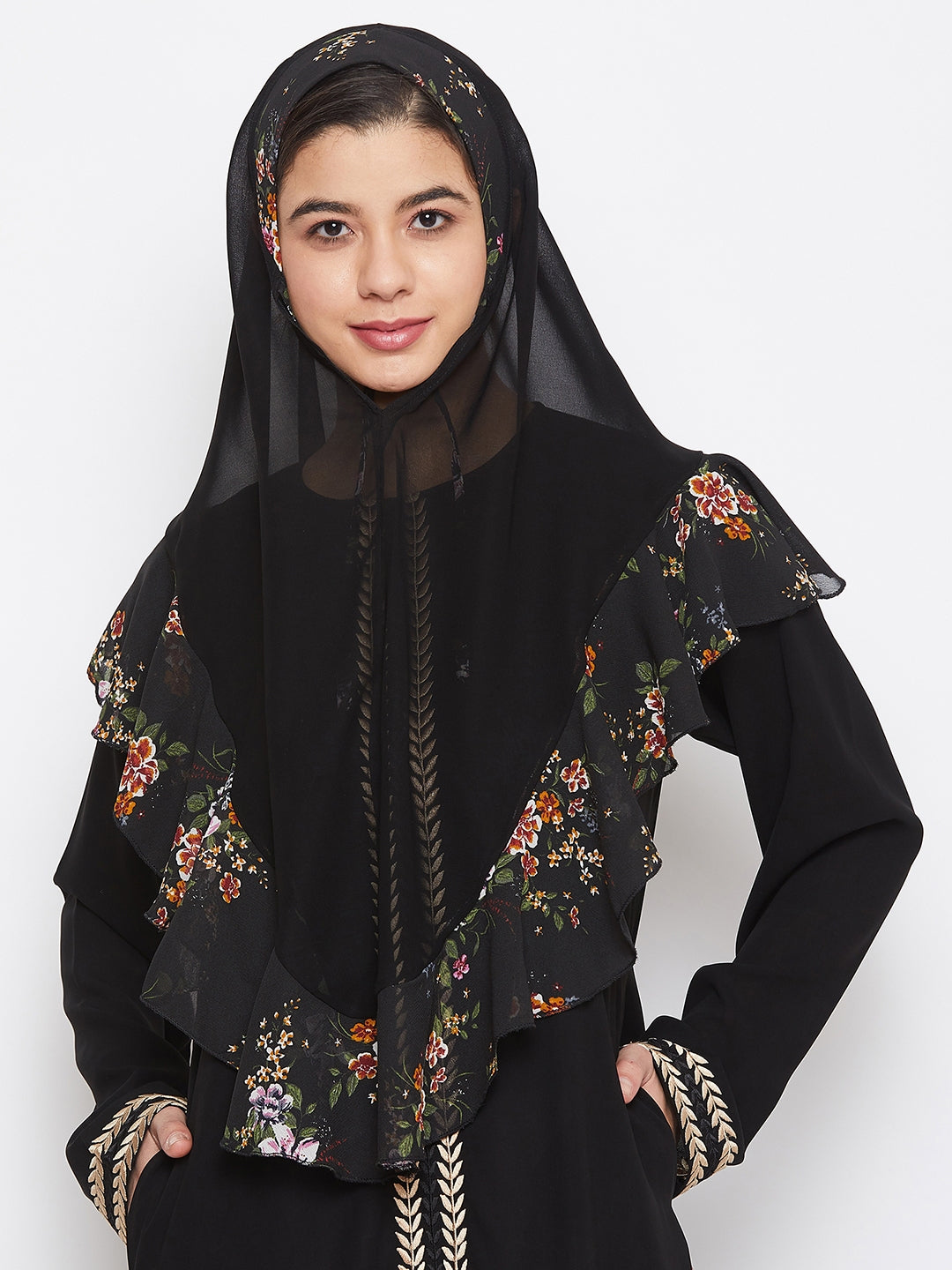 Nabia Women Black Printed Khimar Hijab