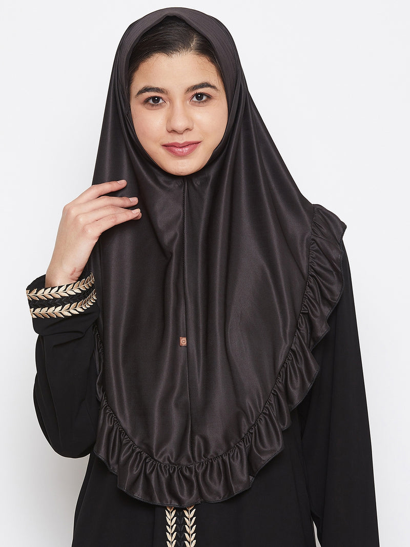 Nabia Women Black Solid Lycra Fabric Khimar Hijab