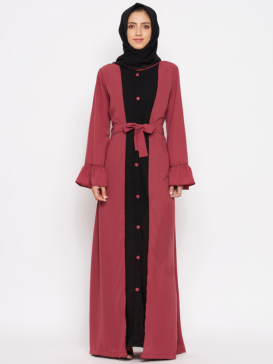 Nabia Rust & Black Two Color Abaya with Georgette Scarf