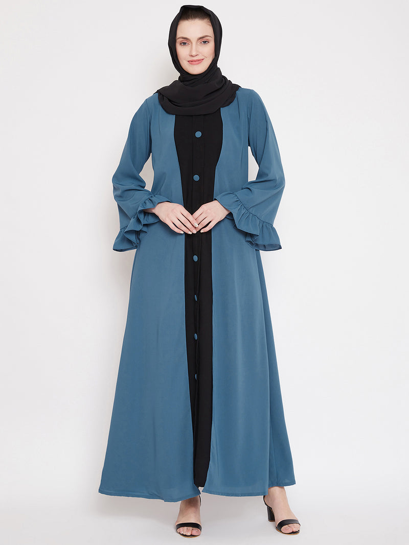 Two Color Combination Bell Sleeves Abaya for Women with Georgette Scarf