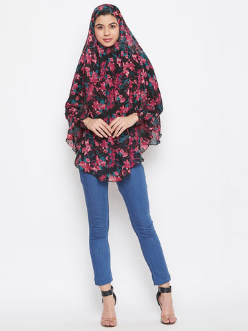 Nabia Women Black Floral Printed  Khimar Hijab