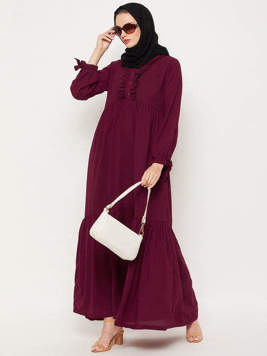 Nabai Maroon  Women Abaya with Georgette Scarf