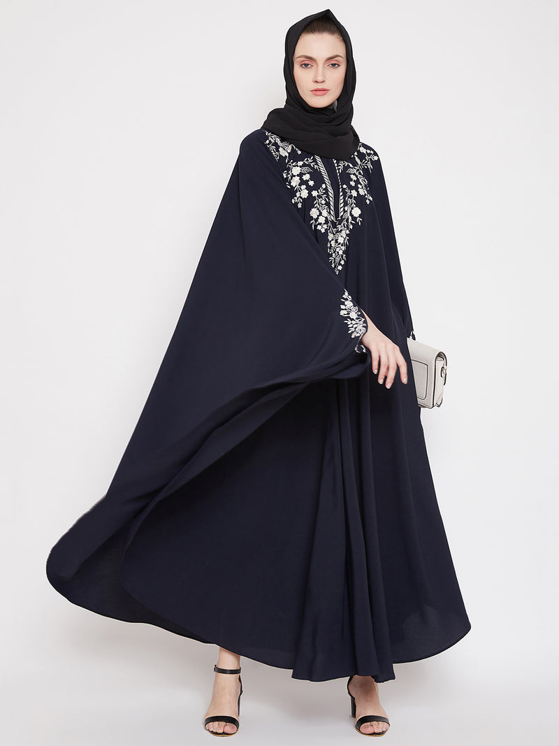 Nabia Women Blue Irani Kaftan Abaya Enhanced With Chikan Hand