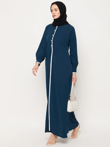 Nabia Teal Color Nida Matte Fabric Abaya With Georgette Scarf