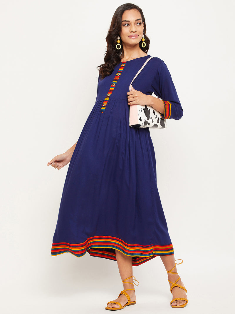 Maternity Solid Blue Dress for Women
