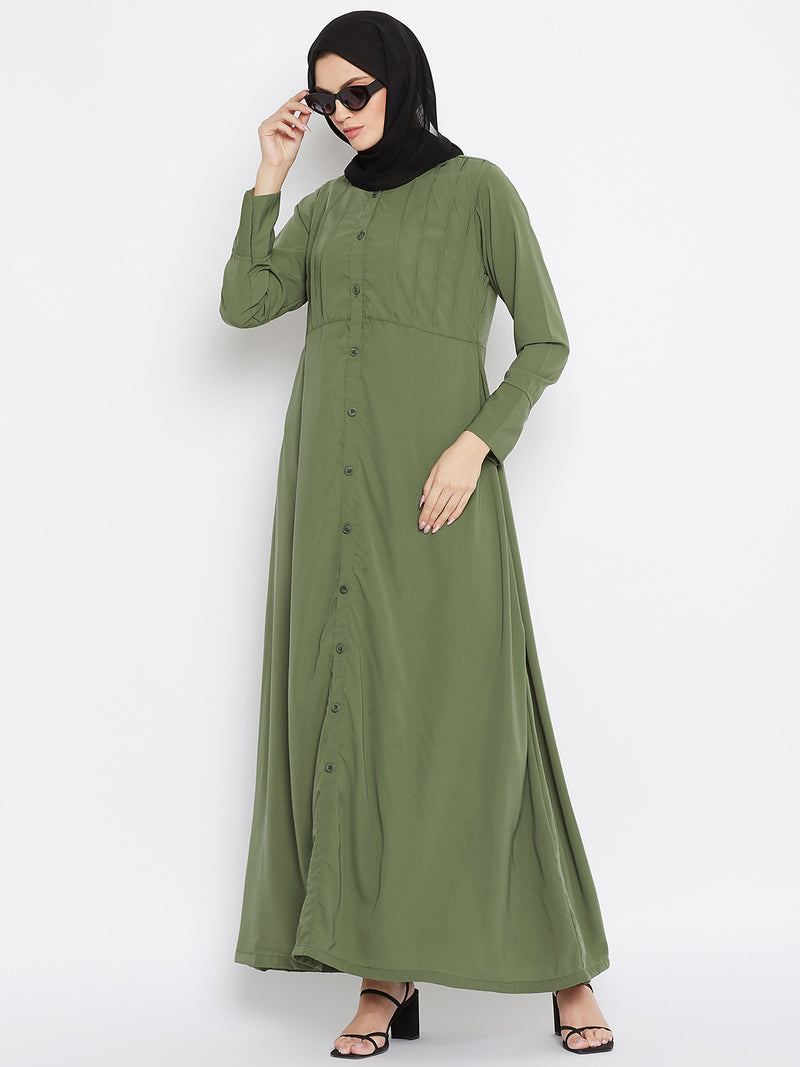 Nabia Women Jade Green Solid Yog Plate Abaya Drees With Georgette Scarf