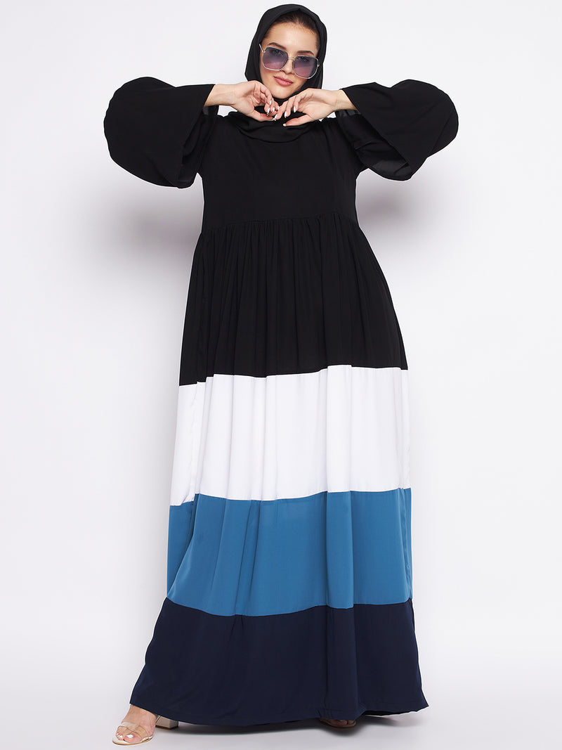 Nabia Multi-Colored Nida Matte Fabric Abaya For Women With Georgette Scarf