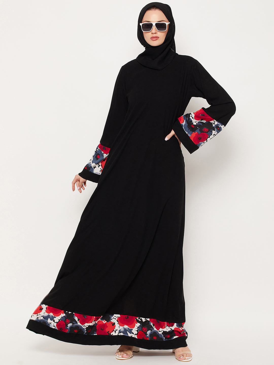 Nabia Black & Red Abaya with Georgette Scarf
