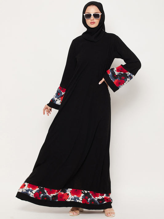 Nabia Black & Red Abaya with Georgette Scarf