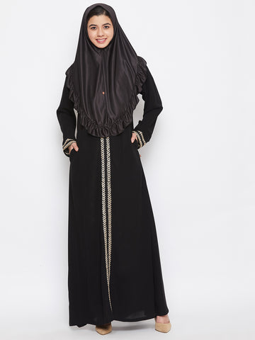 Nabia Women Black Solid Lycra Fabric Khimar Hijab