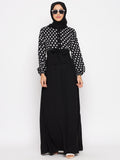 Nabia Women Black & White Polka Dot Printed Abaya with Georgette Scarf