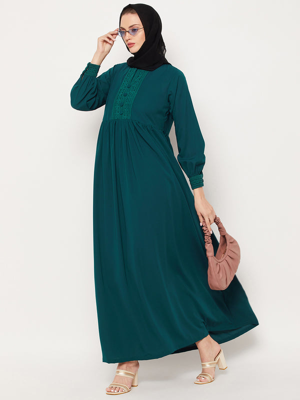 Nabia Green Lace work Nida Matte Women Abaya With Georgette Scarf