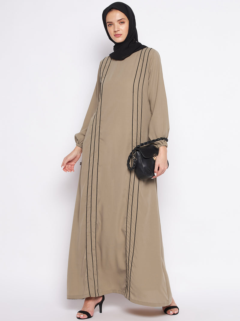 Nabia Beige A-line Nida Matte Fabric Abaya For Women Georgette Scarf