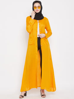 Nabia Women Yellow Rayon Front Open Abaya with Georgette Scarf