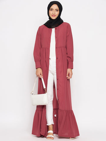 Nabia  Women Rust Front Open Nida Matte Abaya With Georgette Scarf