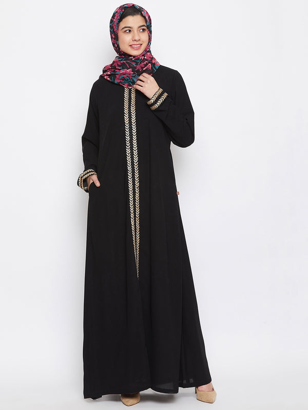 Nabia Women Black Floral Printed Georgette Hijab