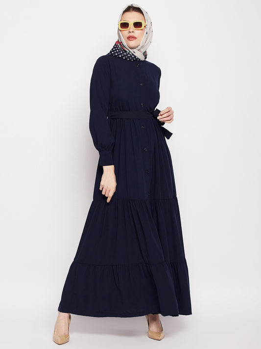 Clearance: Nabia Women Blue Abaya Burqa with Black Georgette Scarf