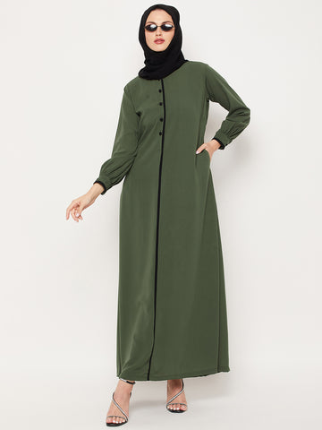Nabia Jade Green Nida Matte Fabric Abaya With Georgette Scarf