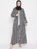 Nabia Women Black Front Open Striped Abaya with Georgette Scarf