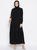 Nabia Women Black Solid Frill Abaya with Georgette Scarf