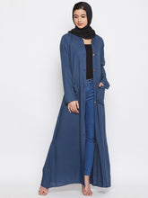 Nabia Women Grey Rayon Front Open Abaya with Georgette Scarf
