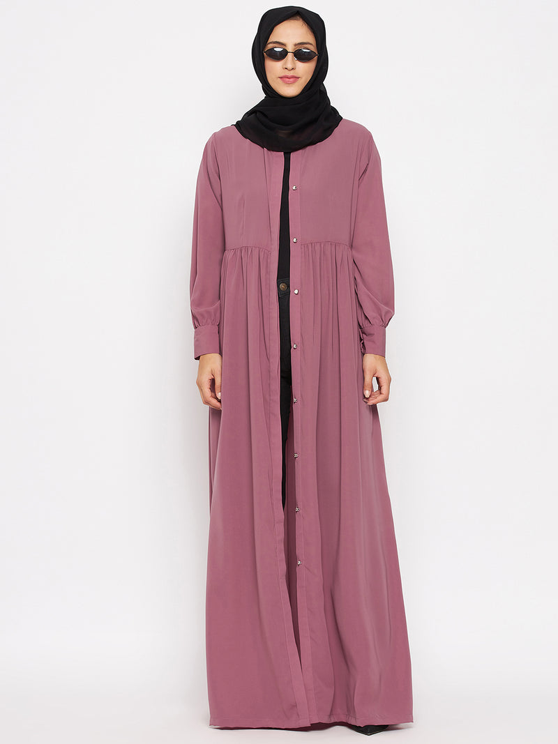 Nabia  Women Fuse Pink Nida Matte Abaya With Georgette Scarf