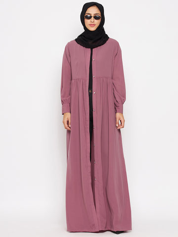 Nabia  Women Fuse Pink Nida Matte Abaya With Georgette Scarf