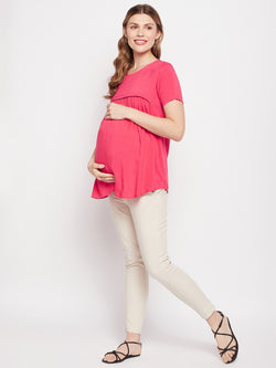 Nabia Pink Solid  Maternity & Nursing Tops for women